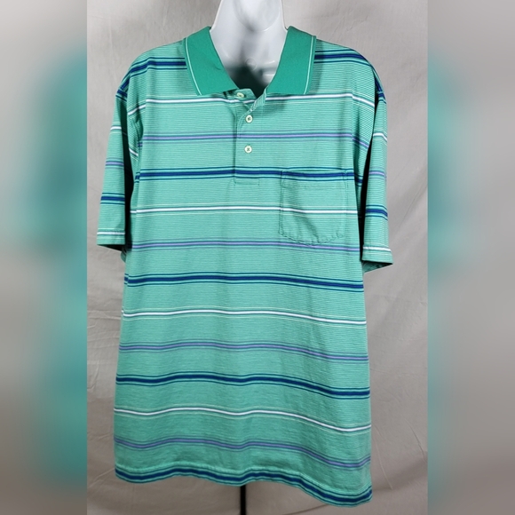 Saddlebred Other - SADDLEBRED Green Striped Polo Shirt Men's Size XLT